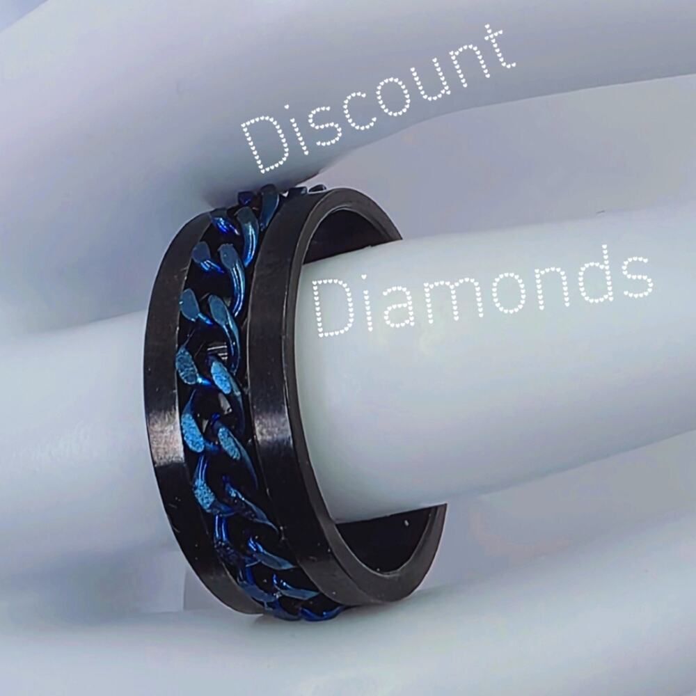 SPINNER Titanium Polished Black Ring - Blue Chain